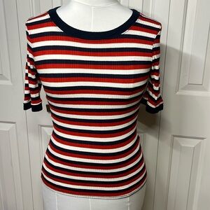 Current Elliott Short Sleeve Striped Ribbed Shirt Size 1 Red White Blue